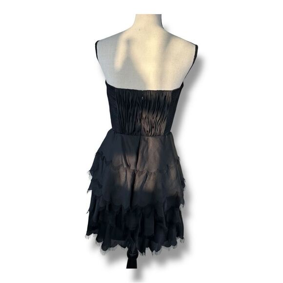 REBECCA TAYLOR Sateen Strapless Eyelash Tier Bustier Cocktail Mini Dress Black 6 - Picture 3 of 15